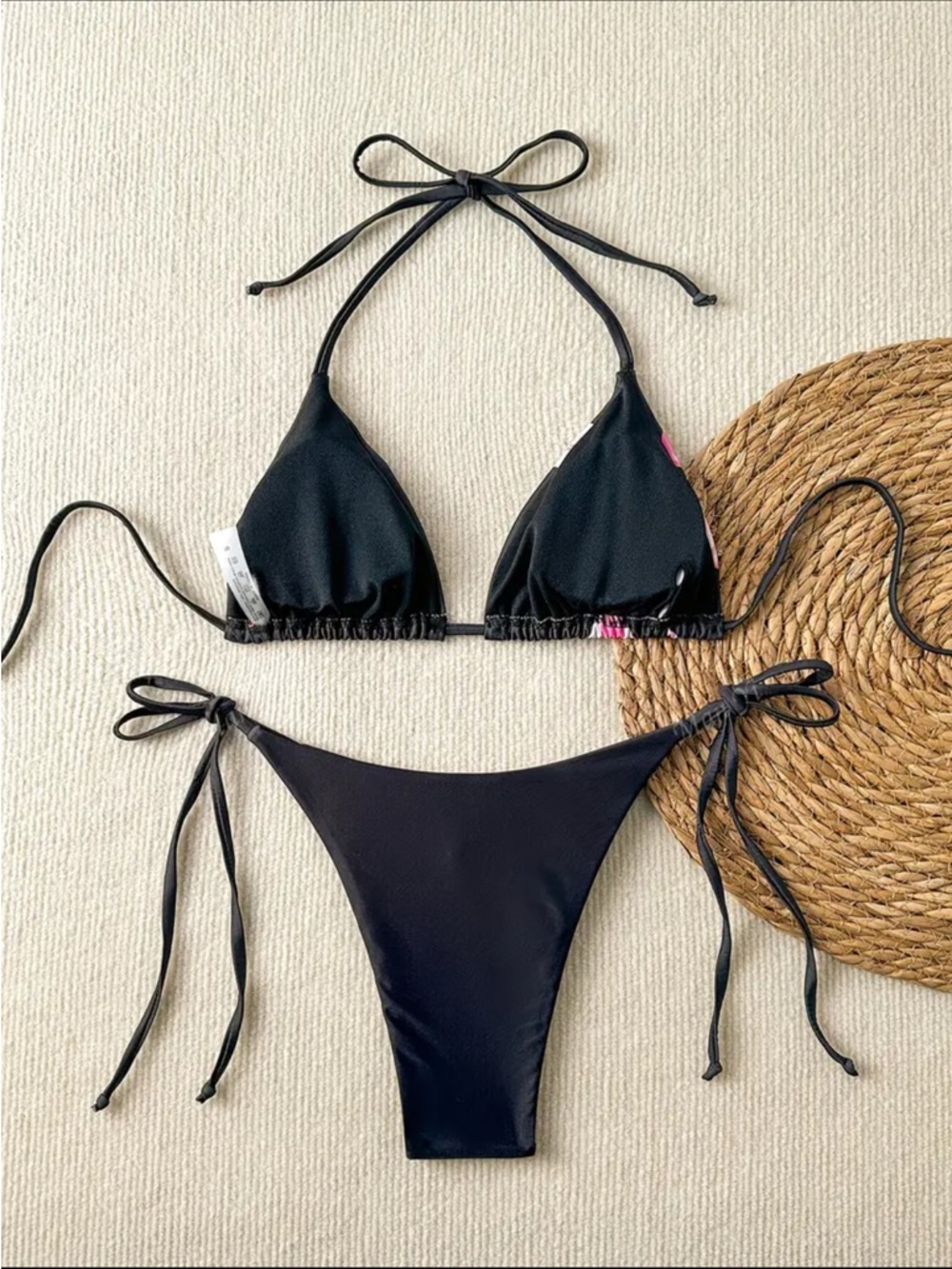 Black & Pink, Floral Lily, Bikini Set - Picture 2 of 8